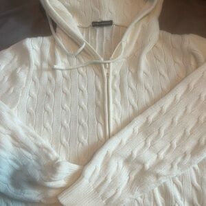 Ayla Cable Knit Zip-Up Sweater Ivory White